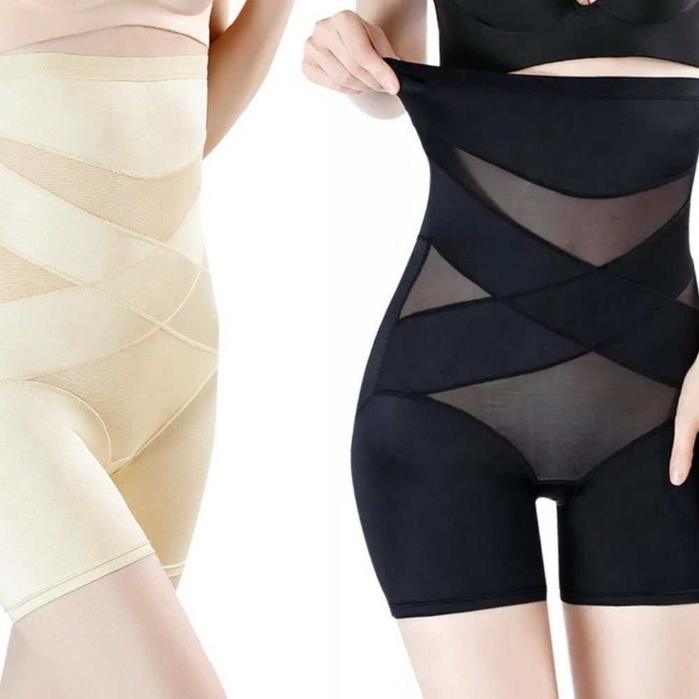 Tummy Control Shapewear Thigh Slimmer, Breathable High-Waist Body Shaper, 2-Pack